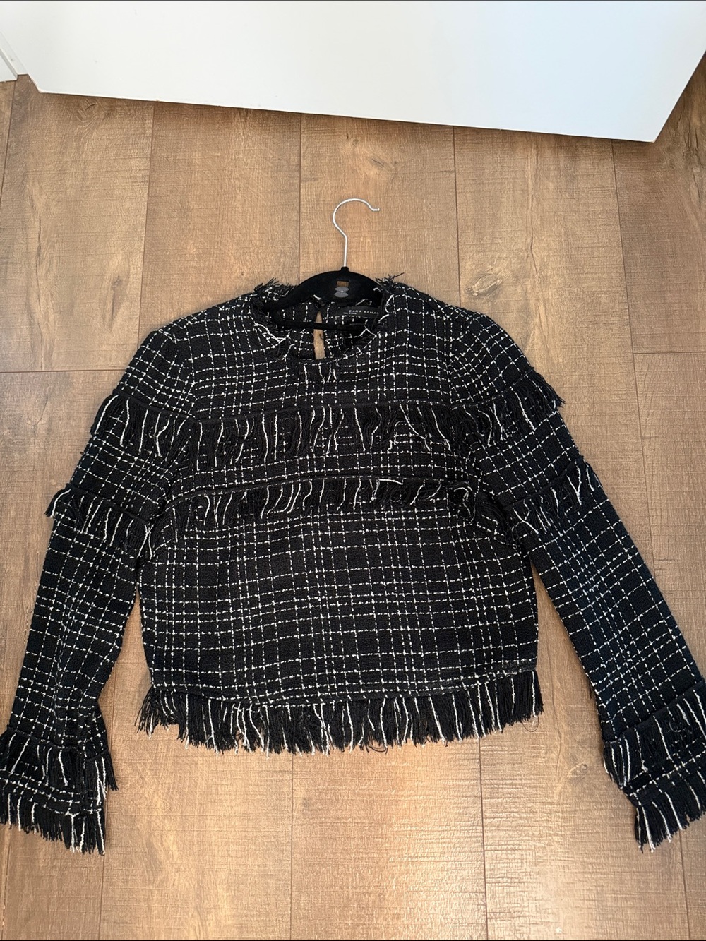 Zara Black Tweed Fringe-Trimmed Women’s Jacket